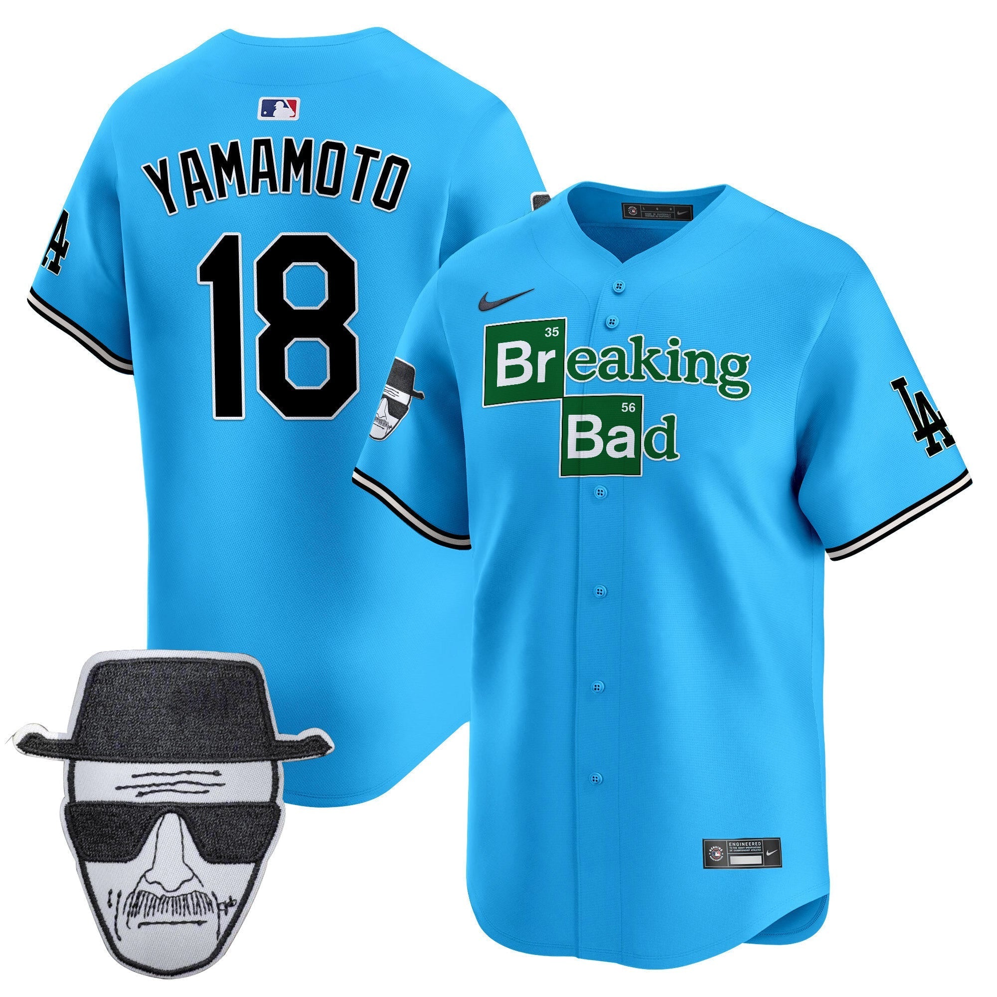 Men's Dodgers Breaking Bad Walter White Patch Vapor Premier Limited Jersey - All Stitched