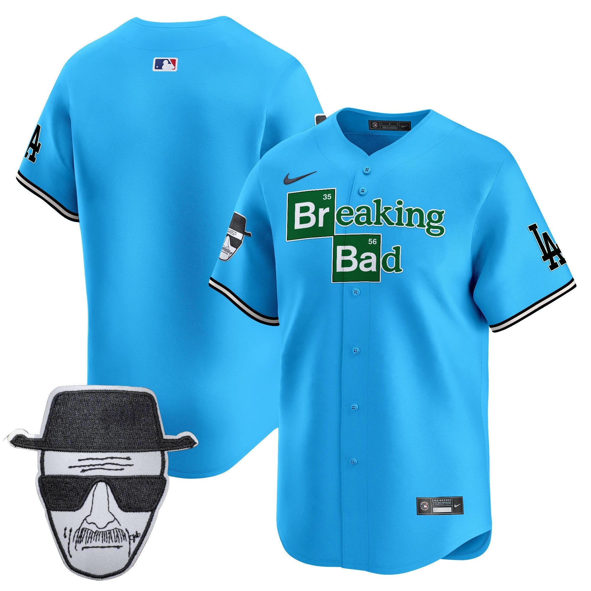 Men's Dodgers Breaking Bad Walter White Patch Vapor Premier Limited Jersey - All Stitched