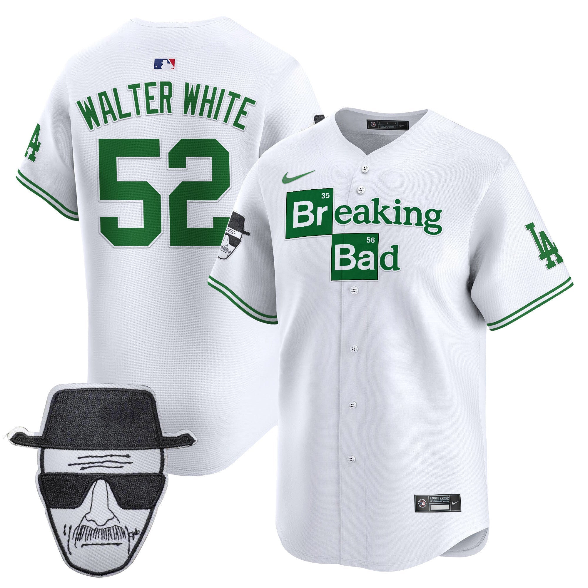 Men's Dodgers Breaking Bad Walter White Patch Vapor Premier Limited Jersey - All Stitched