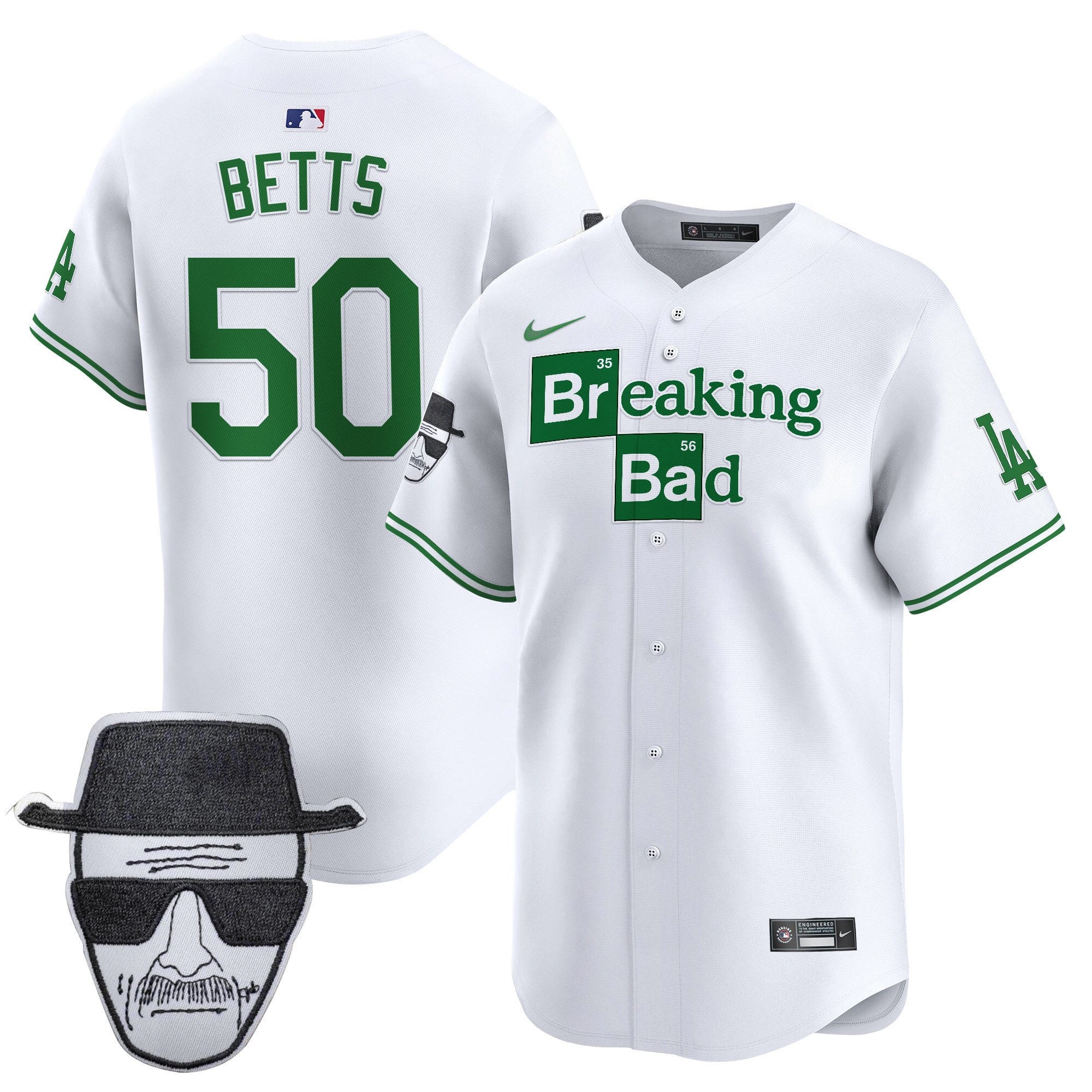 Men's Dodgers Breaking Bad Walter White Patch Vapor Premier Limited Jersey - All Stitched
