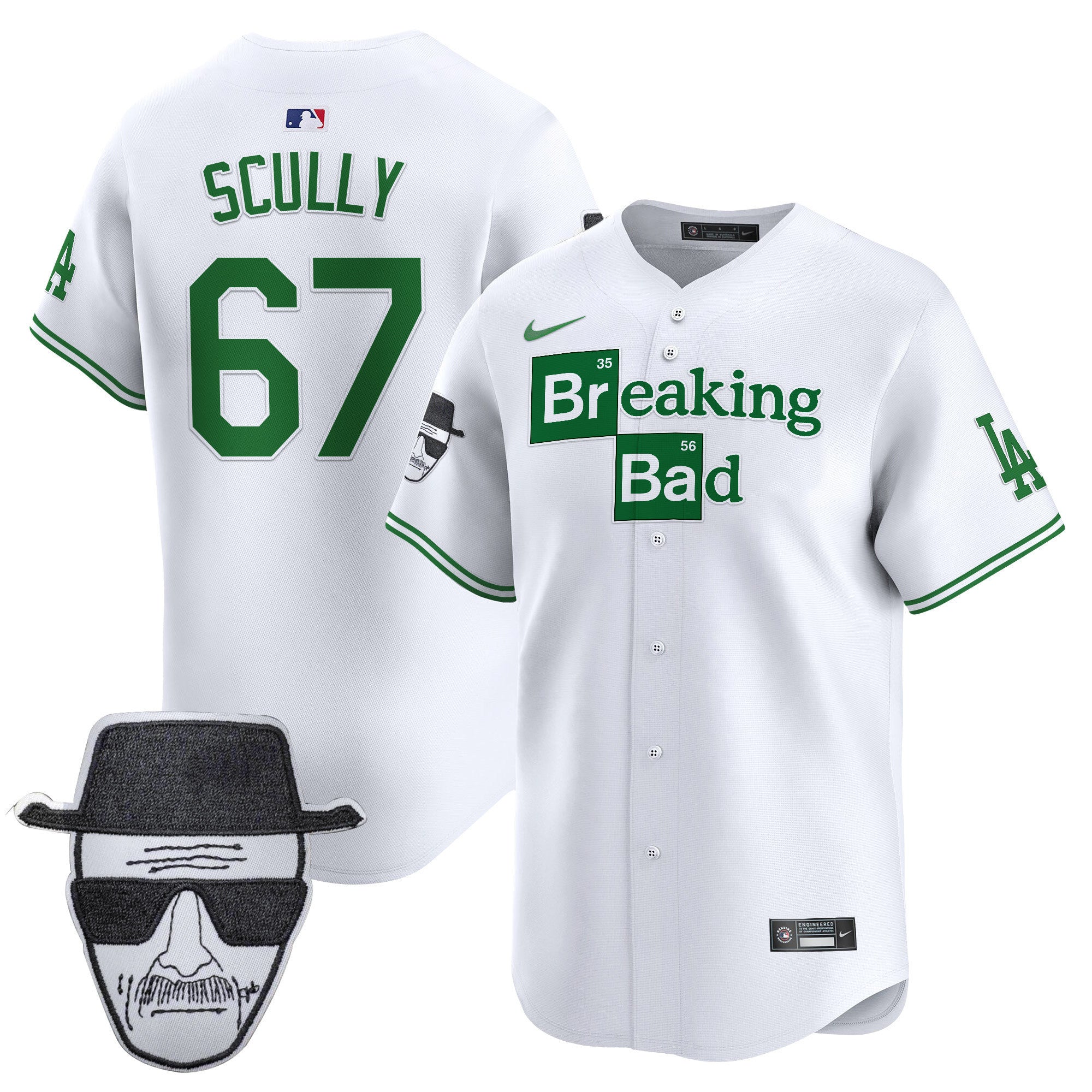 Men's Dodgers Breaking Bad Walter White Patch Vapor Premier Limited Jersey - All Stitched
