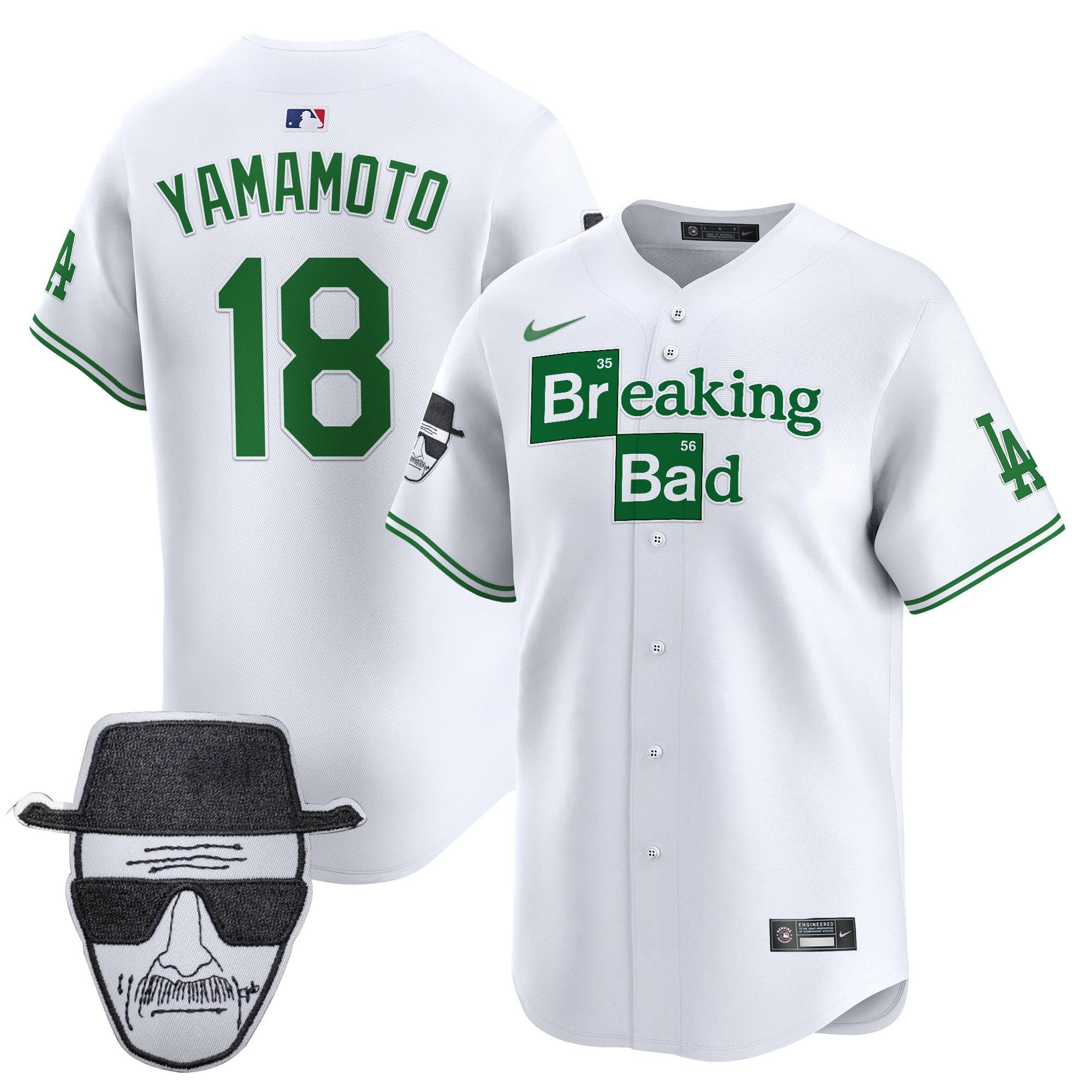 Men's Dodgers Breaking Bad Walter White Patch Vapor Premier Limited Jersey - All Stitched