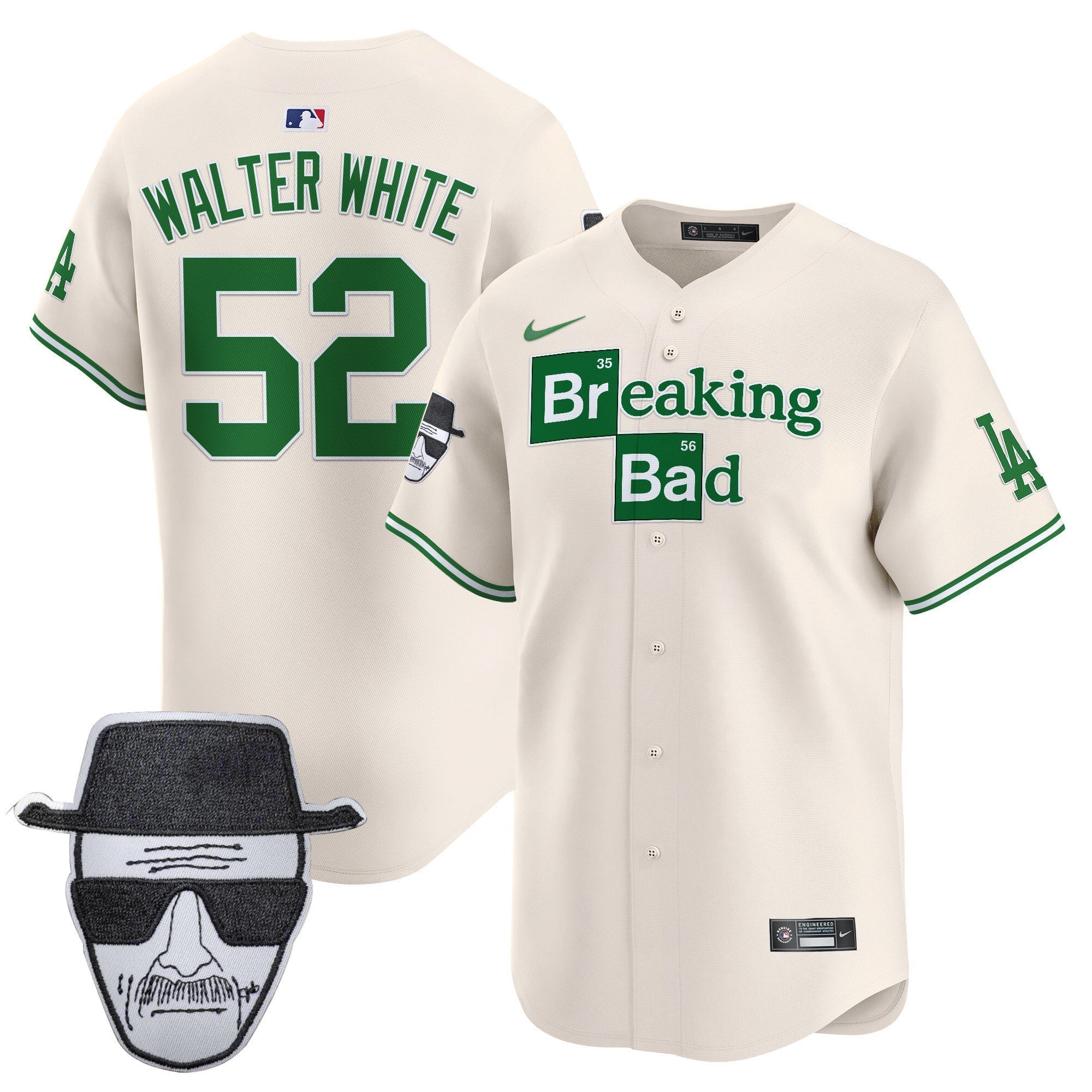 Men's Dodgers Breaking Bad Walter White Patch Vapor Premier Limited Jersey - All Stitched