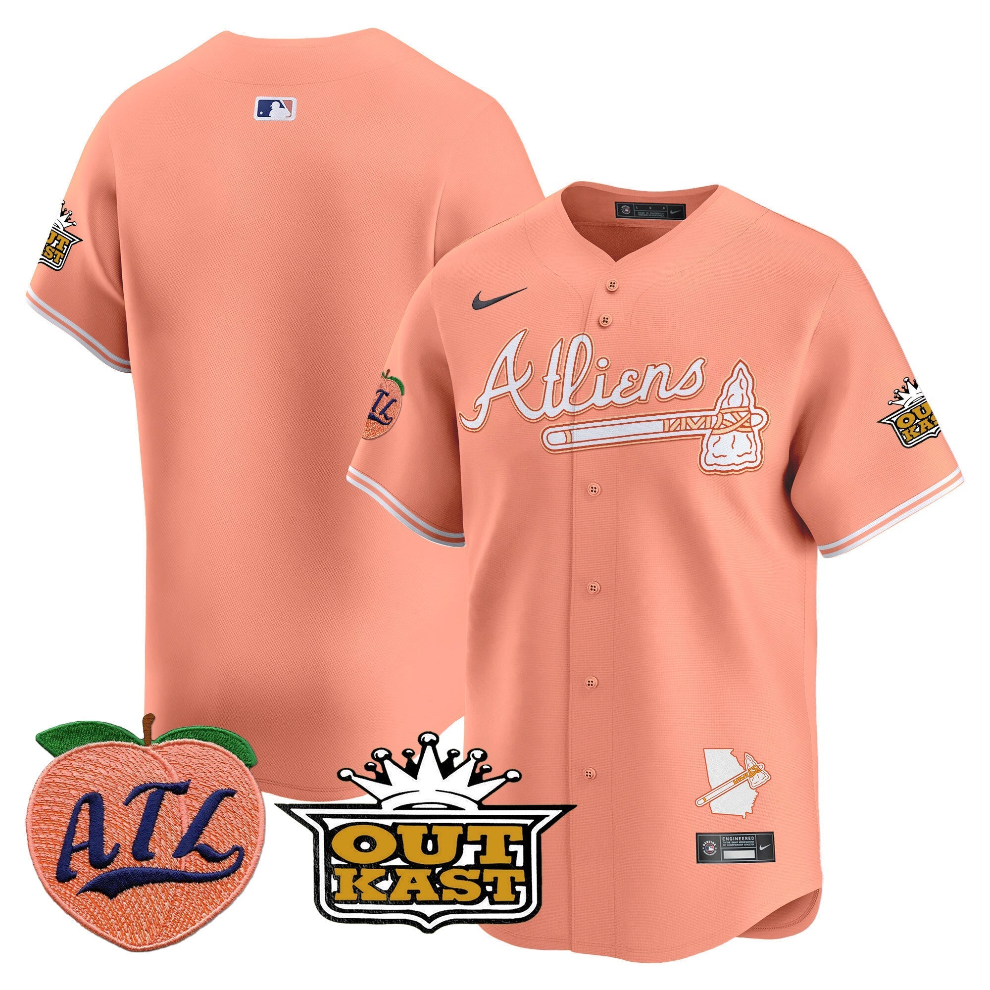 Men's Atlanta Braves Atliens & Peach Vapor Premier Limited Jersey - All Stitched