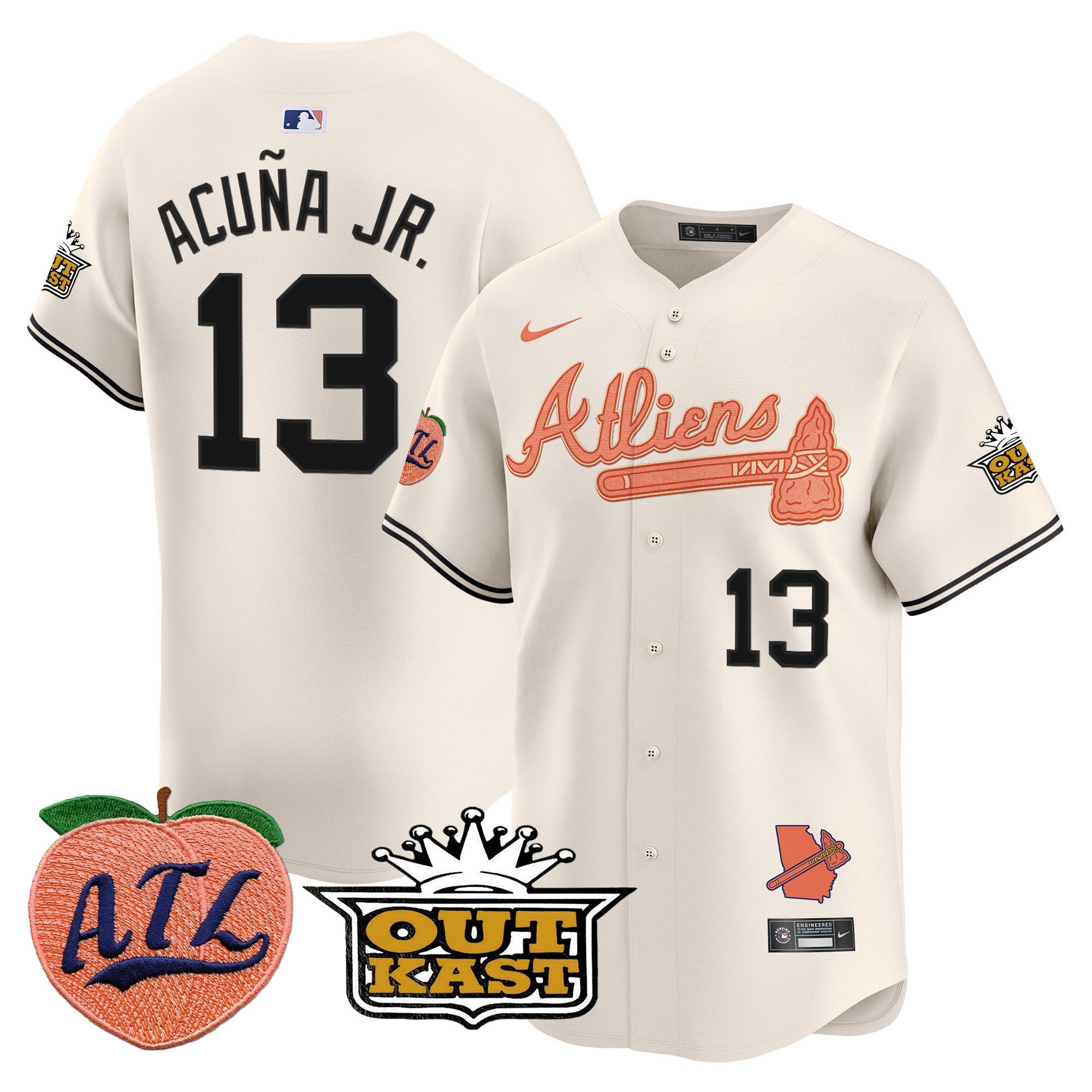 Men's Atlanta Braves Atliens & Peach Vapor Premier Limited Jersey - All Stitched