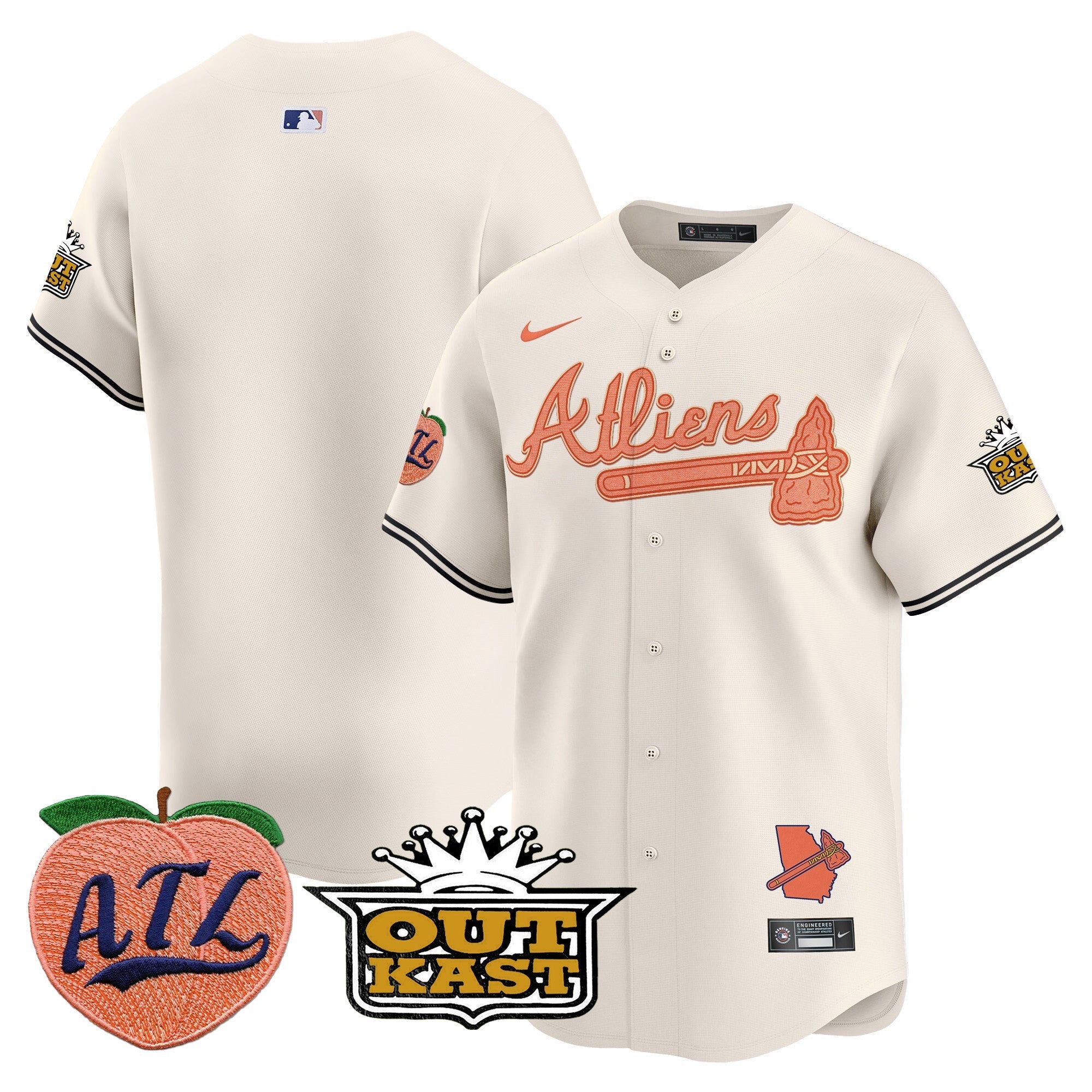 Men's Atlanta Braves Atliens & Peach Vapor Premier Limited Jersey - All Stitched