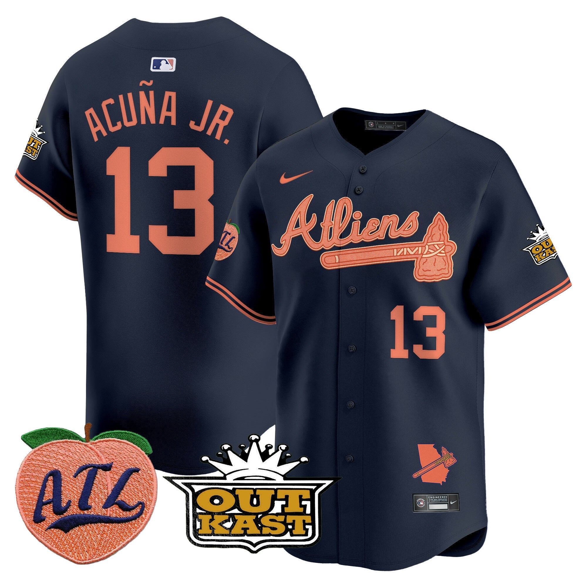 Men's Atlanta Braves Atliens & Peach Vapor Premier Limited Jersey - All Stitched