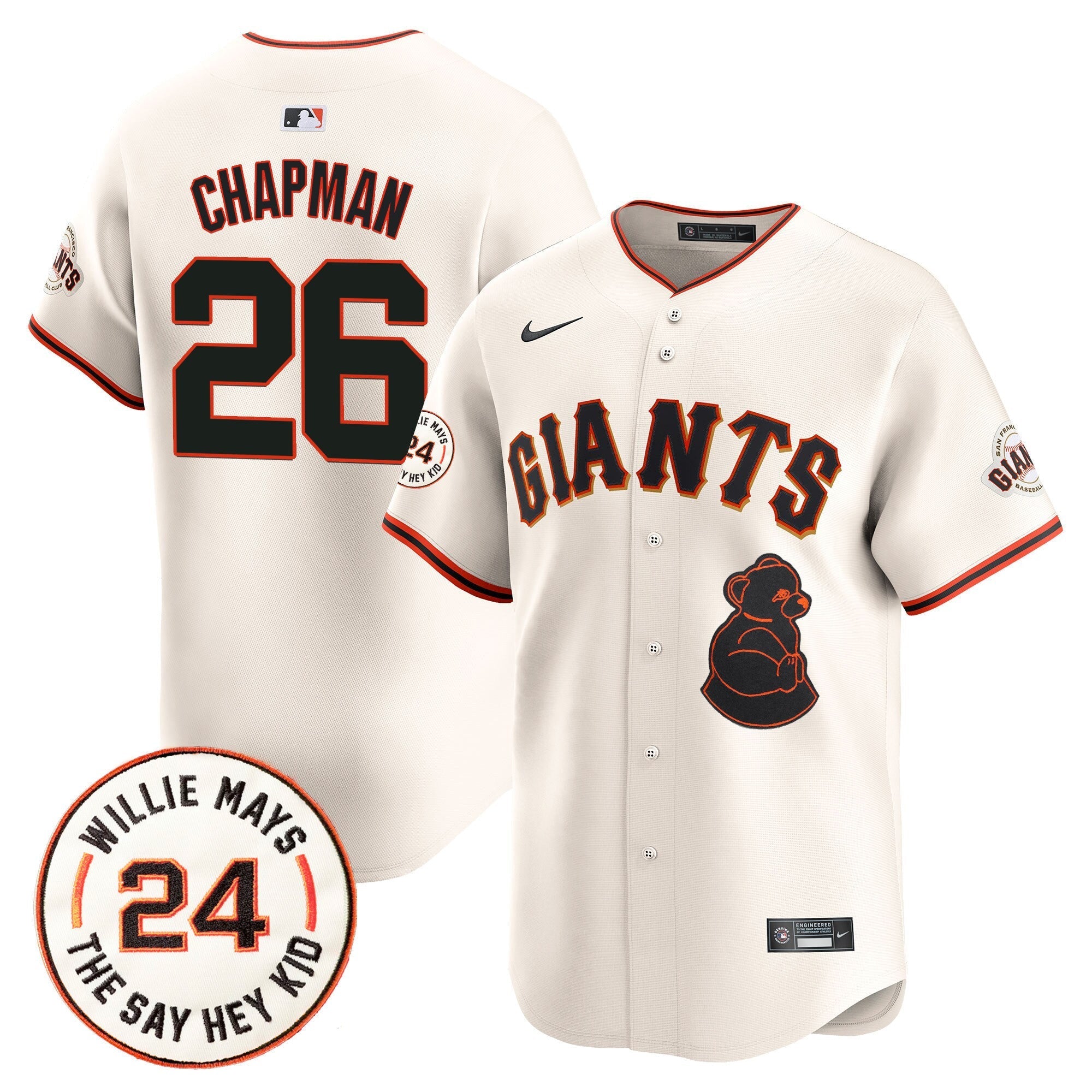 Men's San Francisco Giants 2024 Willie Mays Patch Vapor Premier Limited Jersey V4 - All Stitched