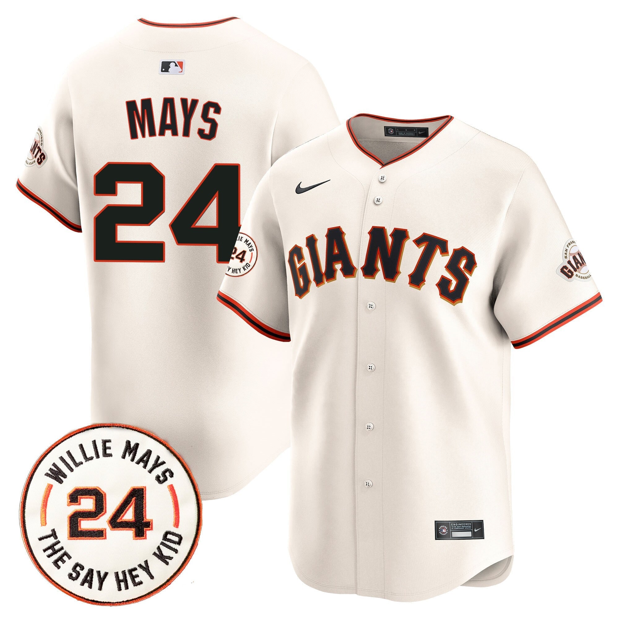 Men's San Francisco Giants 2024 Willie Mays Patch Vapor Premier Limited Jersey - All Stitched