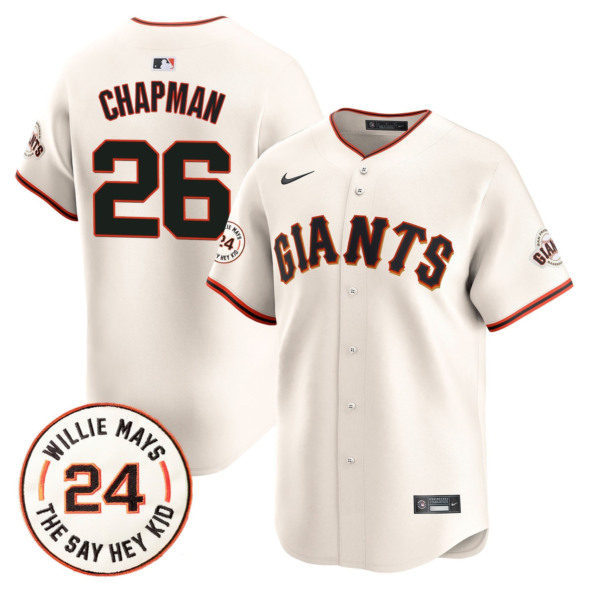 Men's San Francisco Giants 2024 Willie Mays Patch Vapor Premier Limited Jersey - All Stitched