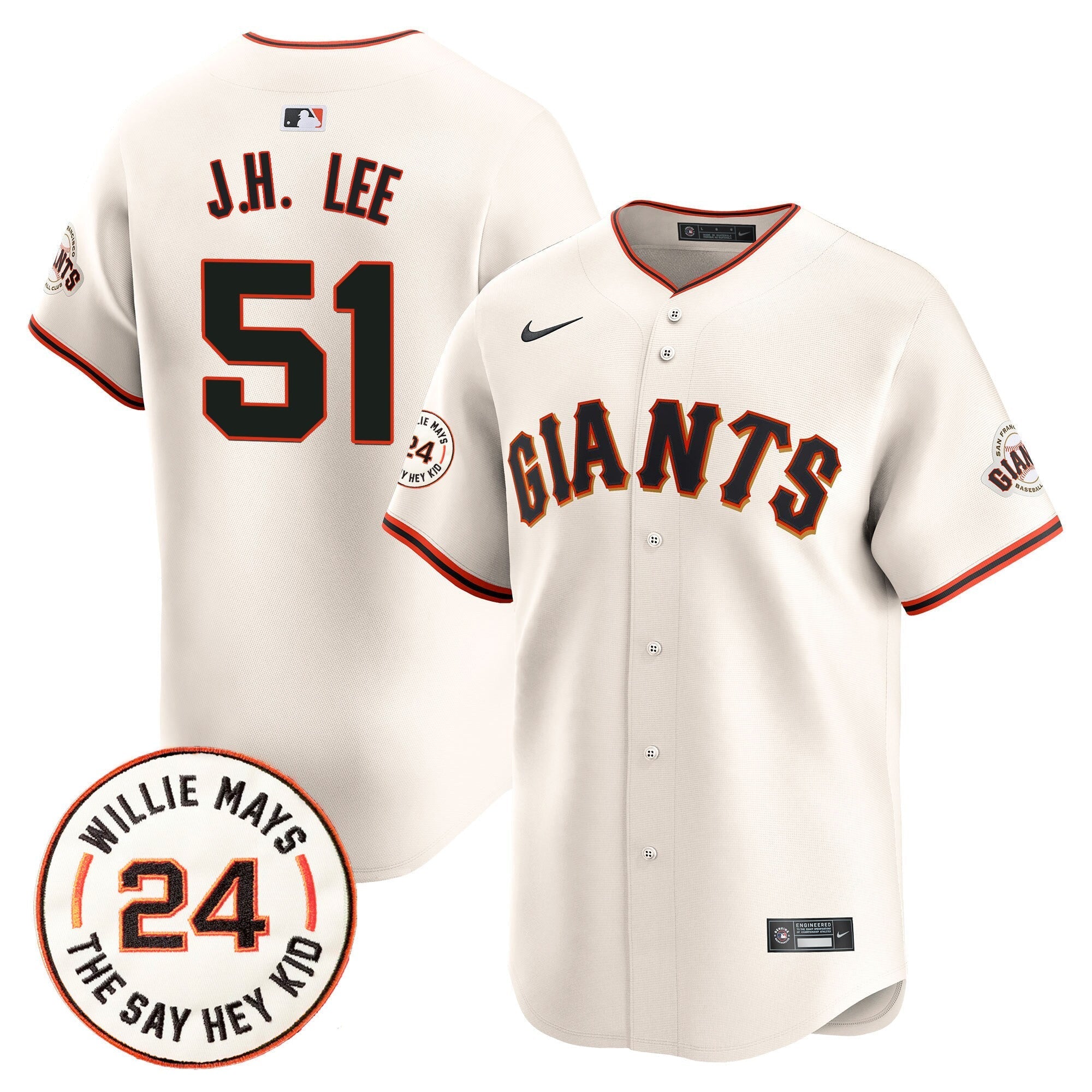 Men's San Francisco Giants 2024 Willie Mays Patch Vapor Premier Limited Jersey - All Stitched