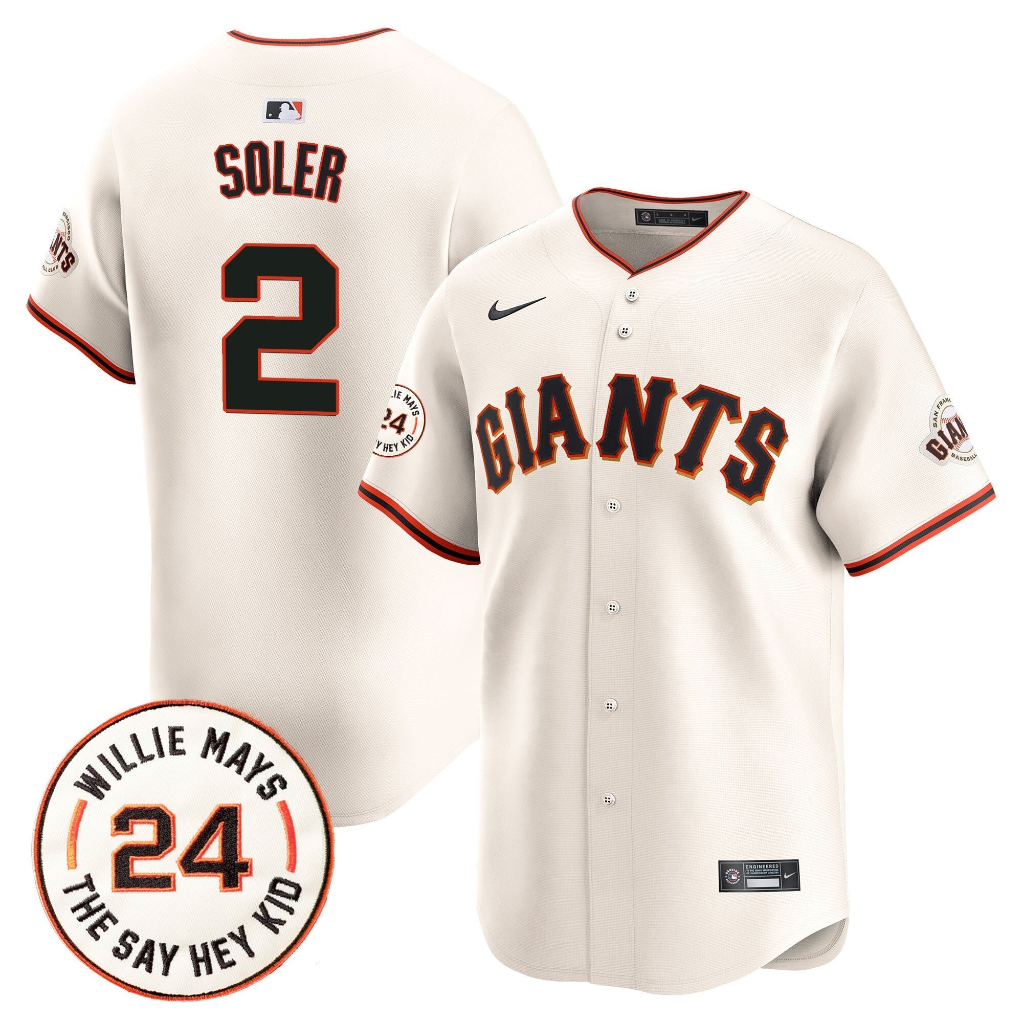Men's San Francisco Giants 2024 Willie Mays Patch Vapor Premier Limited Jersey - All Stitched