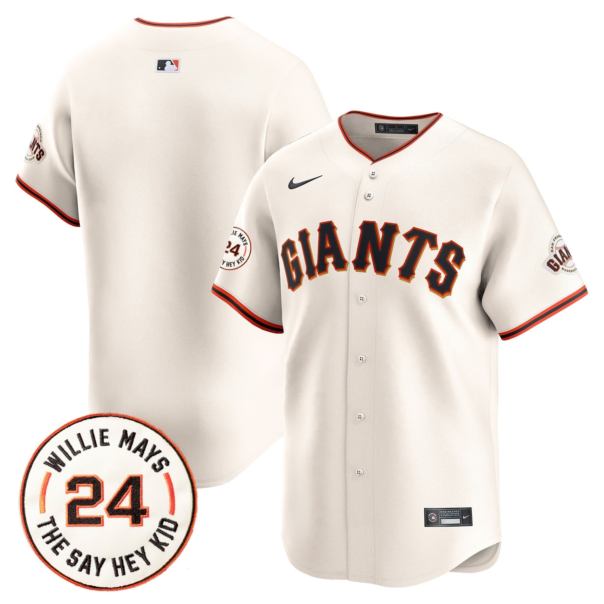 Men's San Francisco Giants 2024 Willie Mays Patch Vapor Premier Limited Jersey - All Stitched