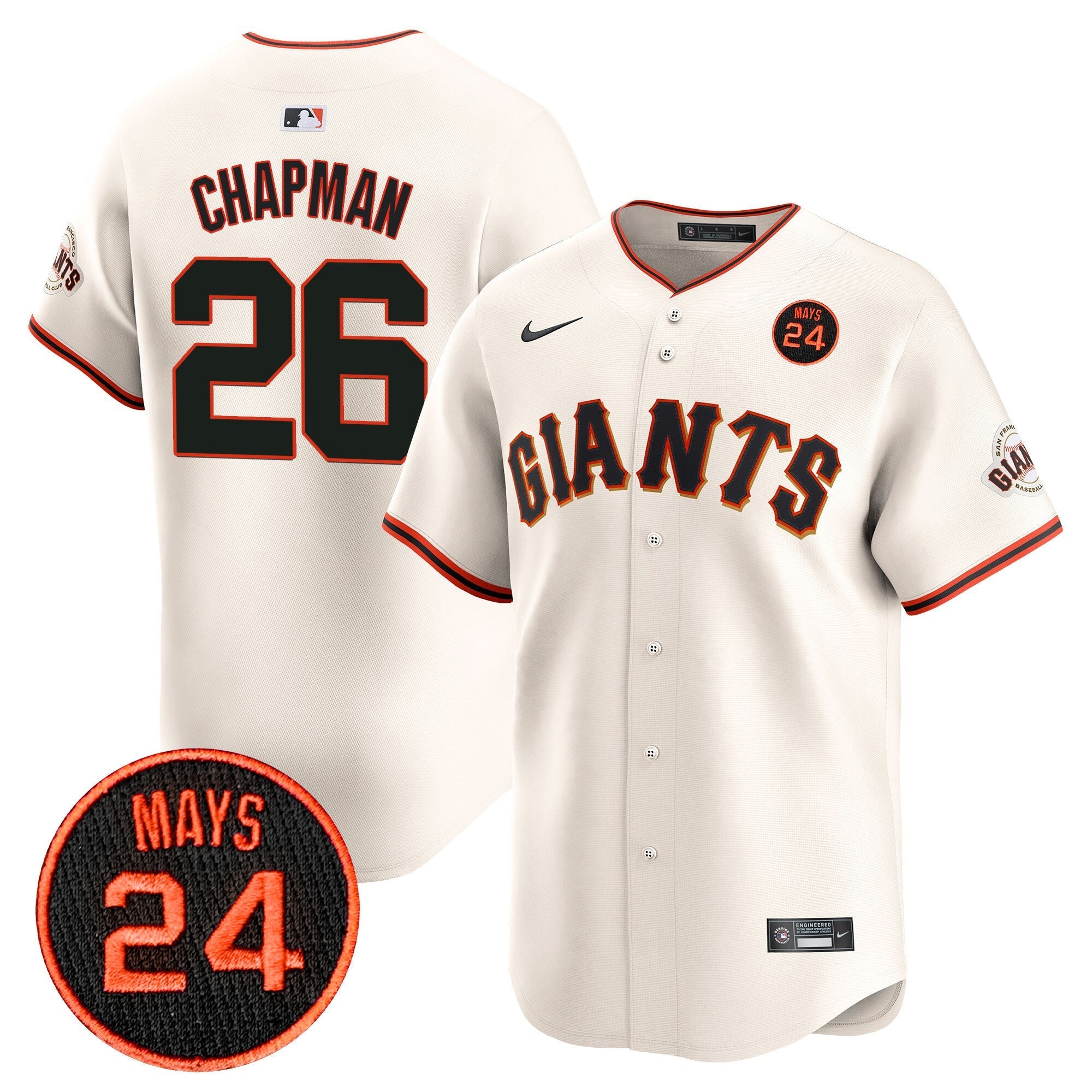 Men's San Francisco Giants 2024 Willie Mays Patch Vapor Premier Limited Jersey V3 - All Stitched