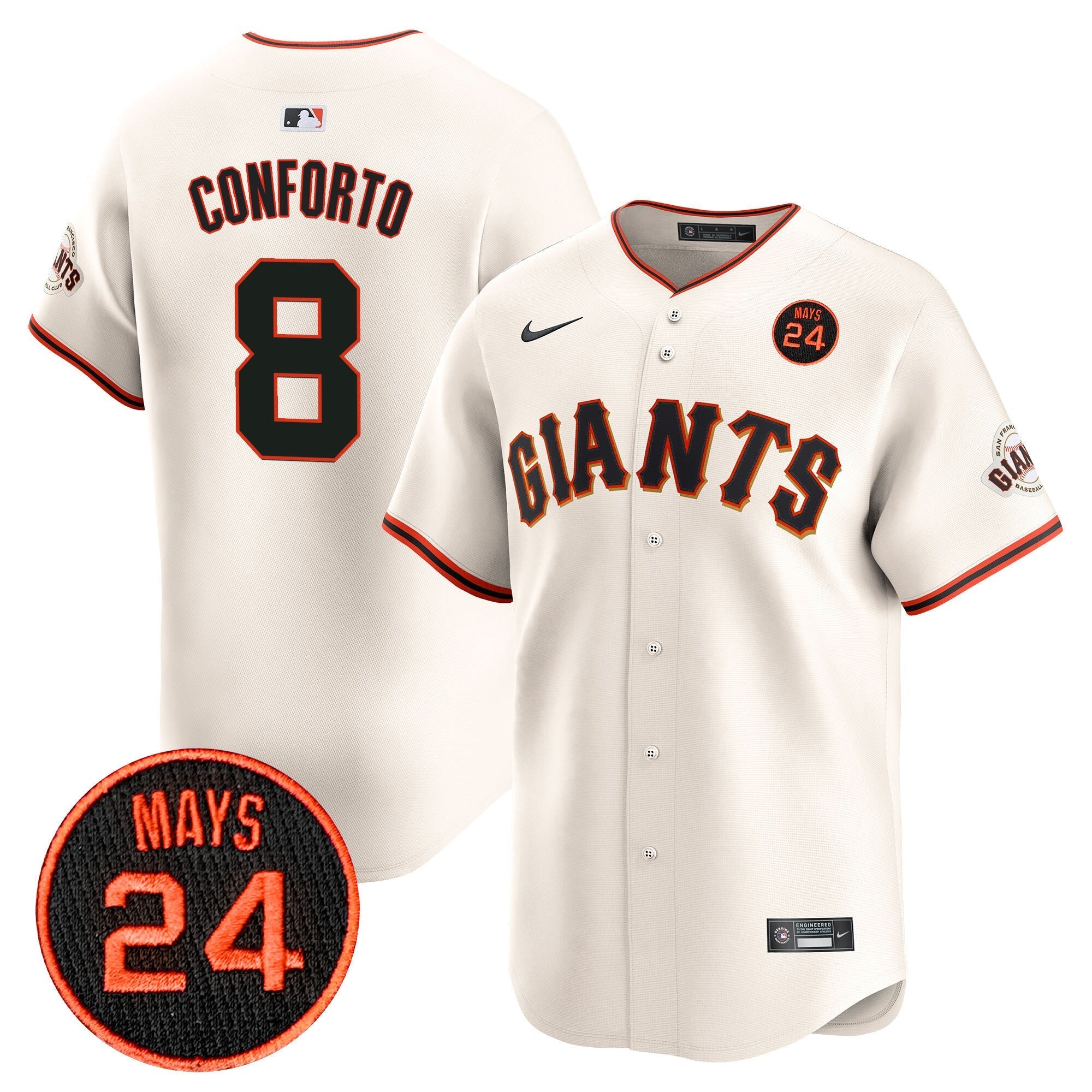 Men's San Francisco Giants 2024 Willie Mays Patch Vapor Premier Limited Jersey V3 - All Stitched