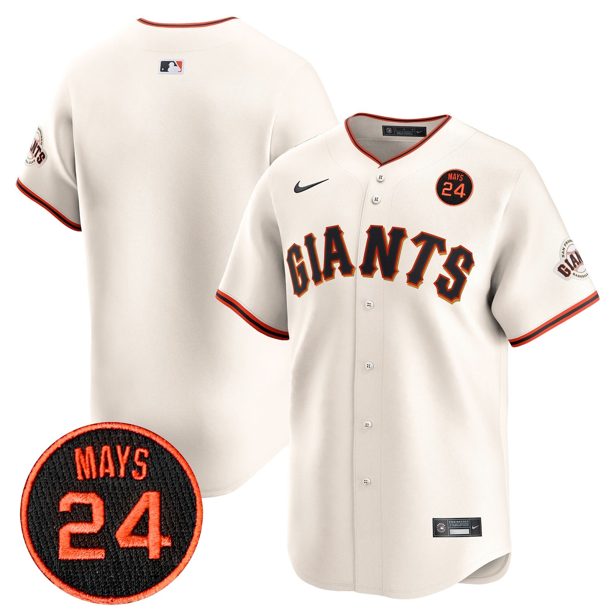 Men's San Francisco Giants 2024 Willie Mays Patch Vapor Premier Limited Jersey V3 - All Stitched