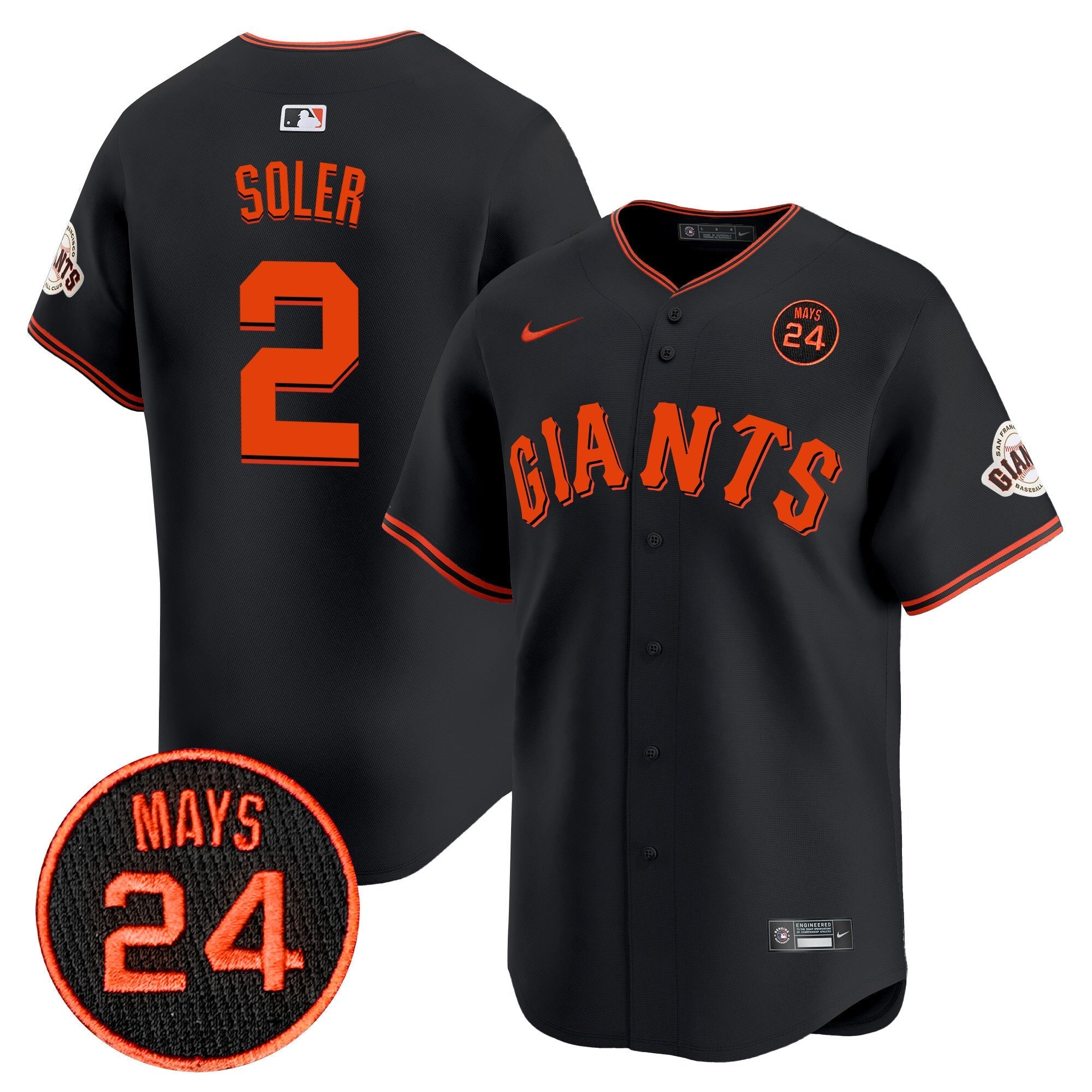 Men's San Francisco Giants 2024 Willie Mays Patch Vapor Premier Limited Jersey V3 - All Stitched