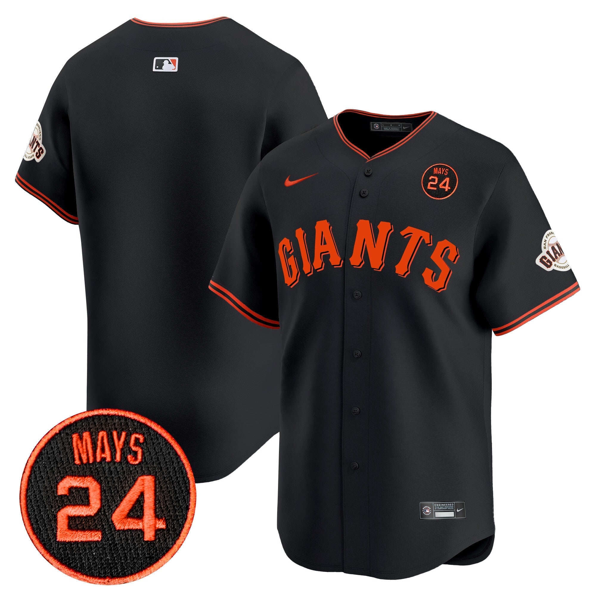 Men's San Francisco Giants 2024 Willie Mays Patch Vapor Premier Limited Jersey V3 - All Stitched